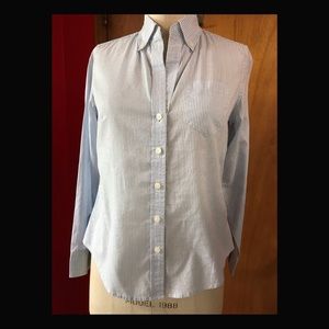 White Blue Stripe Banana Republic Cotton Blouse SP
